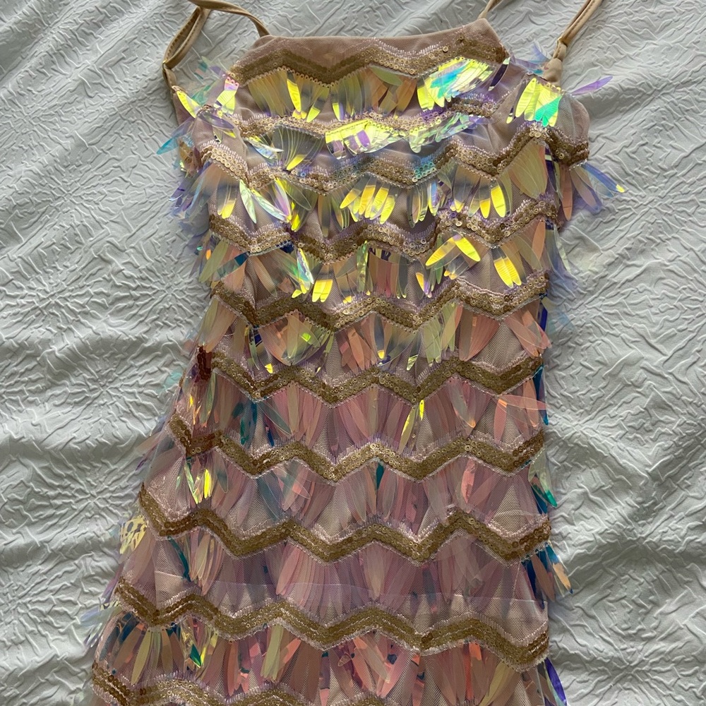 Sparkly Sequin Fringe Backless Mini Flapper Dress